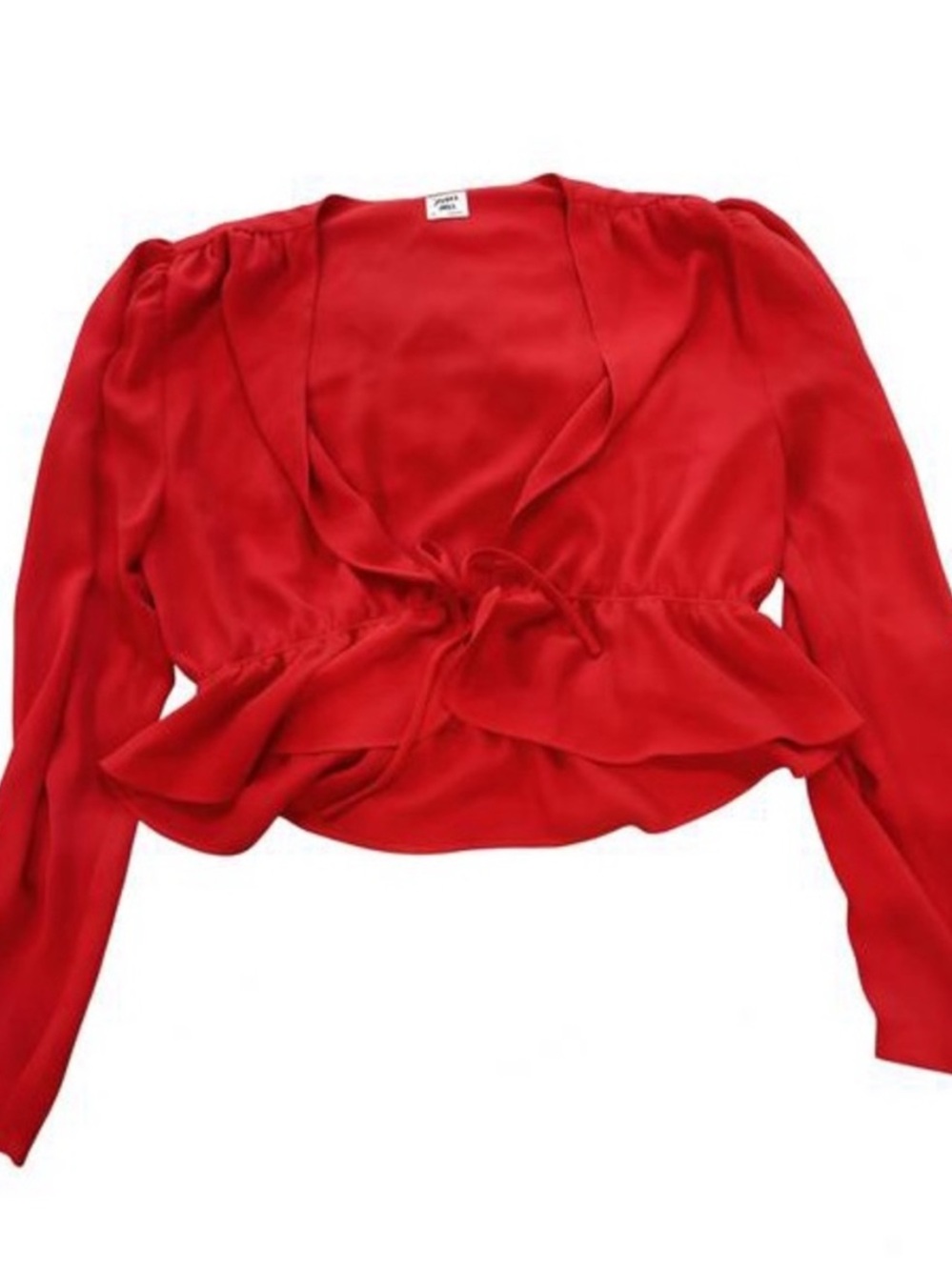 Aritzia Sunday Best Red/Orange Deep V Long Sleeve Tie-Front Top